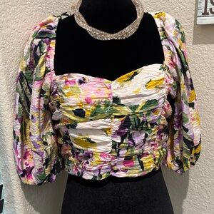H&M Multicolor Floral Ruched Blouse